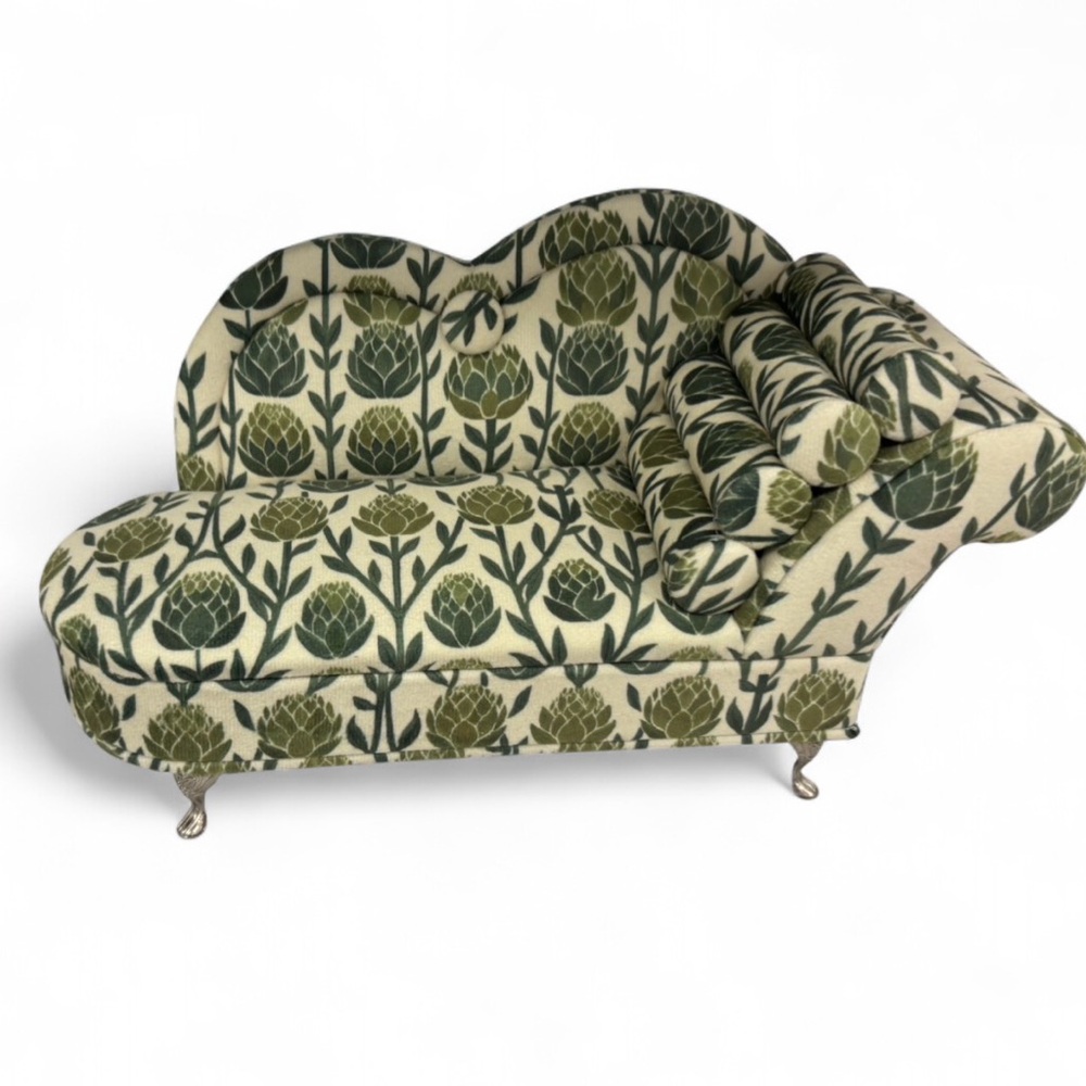 Jewelry Box Green Floral Patterned Chaise Lounge - Picture 2 of 12